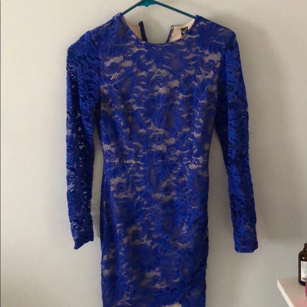 Blue lace body con dress